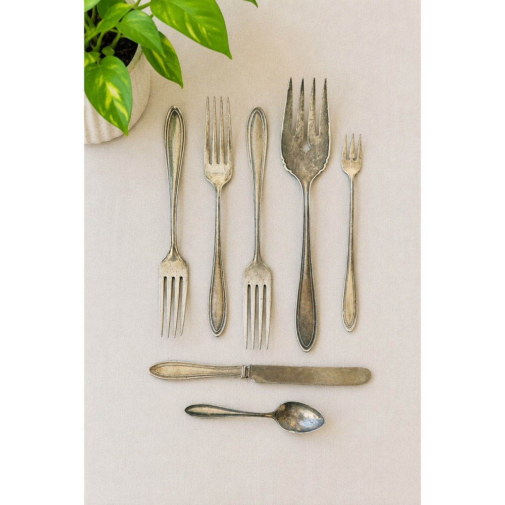 Vintage Monroe Mohawk 1915 Silver Plate Flatware Set 7 Pc Serving Fork Antique